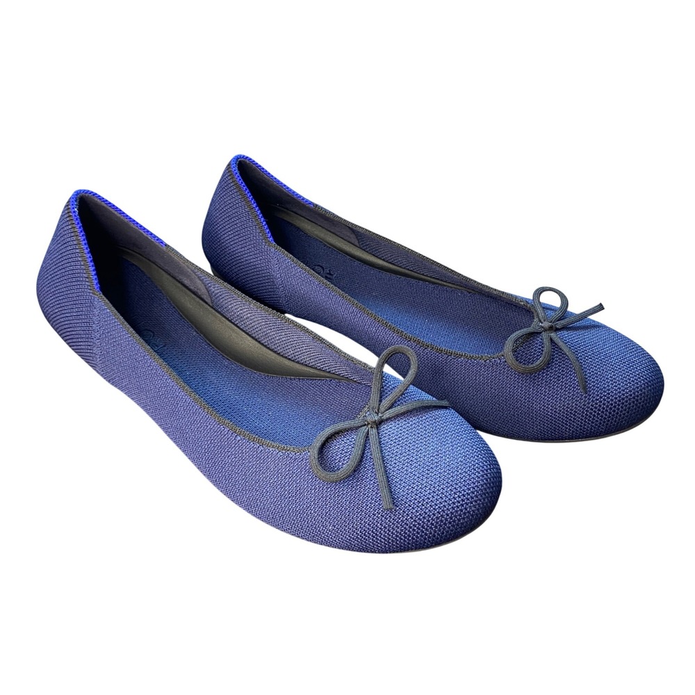 Rothys The Bow Flat Navy Blue Round Toe Knit Ballet Flats Womens Size‎ 9